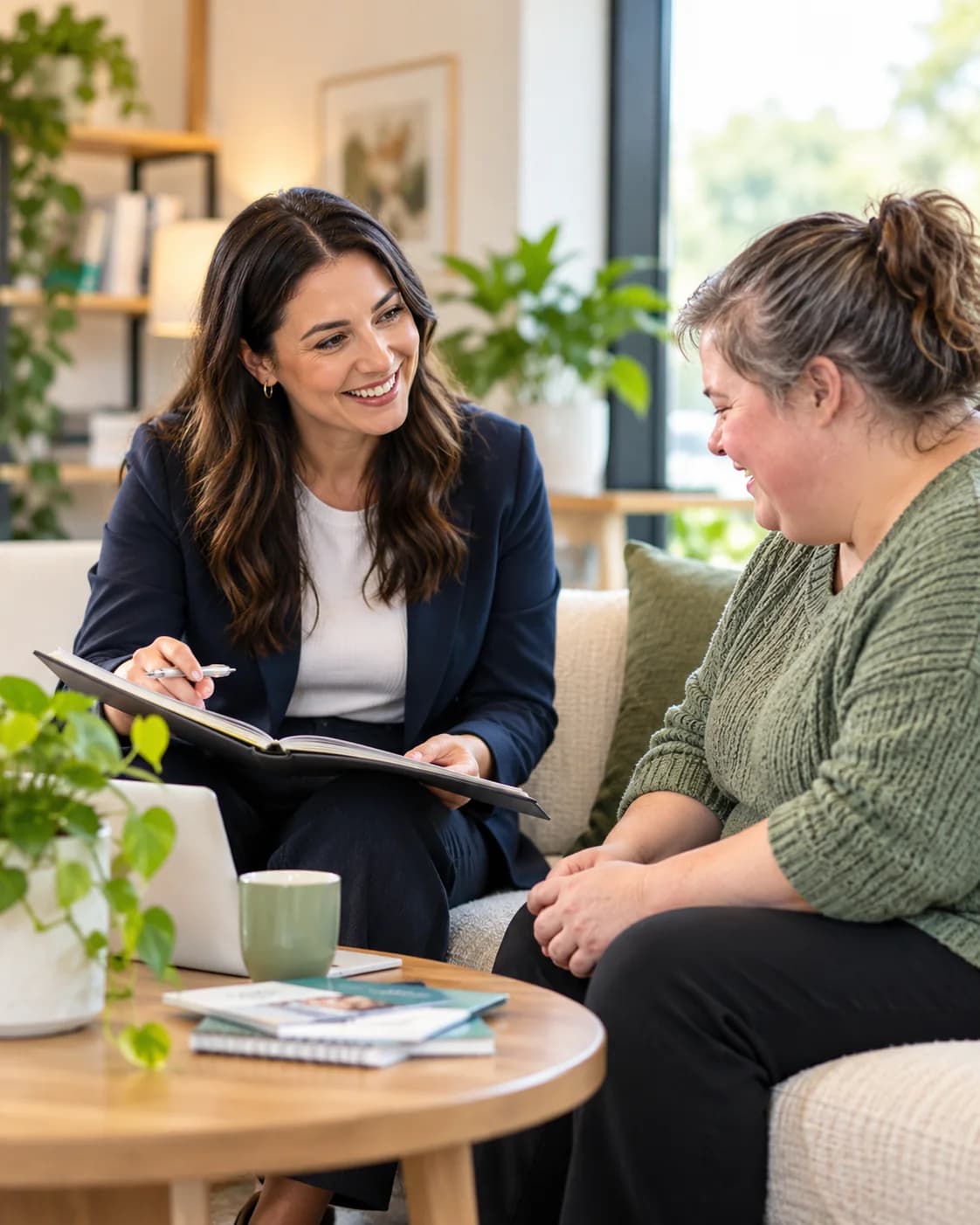 Support coordinator talking a participant through their NDIS plan
